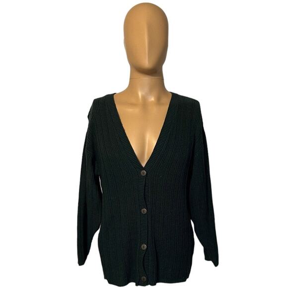 Huntington Ridge Green Cable Knit Vintage Button Up Cardigan Sweater Medium - Picture 2 of 6